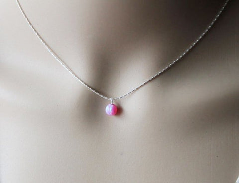 6mm Pink opal necklace, Multiple colors, pink opal pendant necklace, Sterling Silver, Birthstone necklace, Bridesmaid necklace, Flower girl