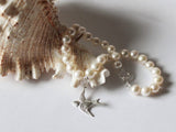 Genuine Pearl Dove Bracelet Bridesmaid pearl bracelet Sparrow Bird Sterling Silver Bridesmaid bracelet Bridesmaid gift Bird charm bracelet
