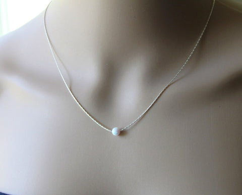 6mm Fire opal necklace- Multiple colors- floating opal necklace- sterling silver- Bridesmaid necklace- white opal necklace- birthstone gift
