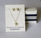 Bridesmaid gift SET-Silver Pearl necklace earrings-Bridesmaid earrings-Rose gold Wedding gift-Bridal jewelry set-Bridesmaid Earring bracelet