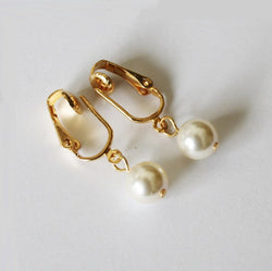 Clip on pearl drop earrings- Non-pierced ears - Pearl clip on earrings- Silver or gold clip on earrings- Bridesmaid earrings- flower girl