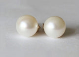 Solid Gold Pearl stud earrings- Genuine AAA white Fresh Water pearl earrings- 14K Gold pearl studs- Bridal- White gold studs -Birthday gift