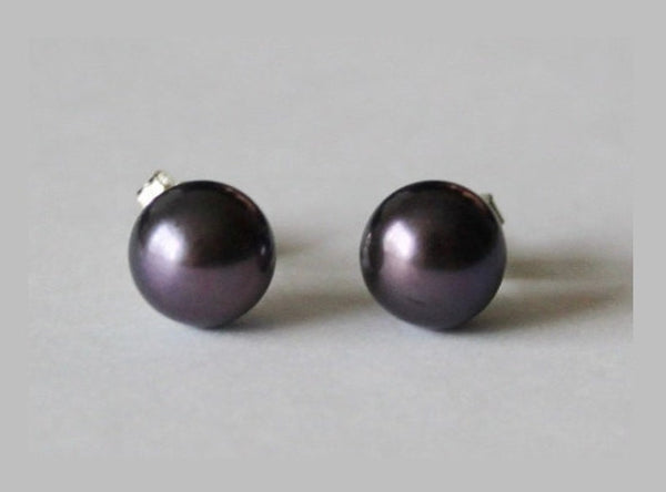 Plum purple Genuine Fresh Water pearl earring studs Dark purple pearl earrings Purple stud earrings Plum Bridesmaids earring Purple wedding
