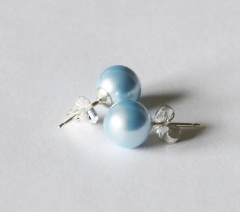 6mm, 8mm Light blue Swarovski pearl stud earrings- blue pearl stud bridesmaid earrings Blue pearl earrings- Bridal party - Bridesmaid gifts