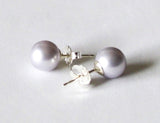 8mm Lavender pearl stud earrings - Sterling Silver-14K Gold filled- Lavender pearl studs- bridesmaid earrings- Light purple pearl earring