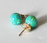 8mm green opal stud earrings, Gold opal ball studs, green stud earrings, St. patricks day, Birthstone studs, Spring earrings, Christmas