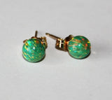 6mm green opal stud earrings- green olive opal stud earrings- 14K gold filled opal studs- Birthstone studs-Spring earring-Christmas earrings