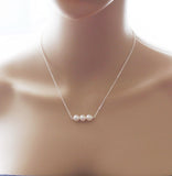 Triple pearl necklace- Bridesmaid necklace- Silver necklace- Bridesmaid gift -Rose gold bridal necklace- Bridal party jewelry-Bridal gift