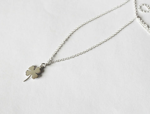 Clover necklace- Sterling silver- Four leaf necklace - Shamrock necklace - Leaf charm - Faith-Love-Hope-Luck - Family, Sister, Friends