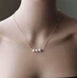 Triple pearl necklace- Bridesmaid necklace- Silver necklace- Bridesmaid gift -Rose gold bridal necklace- Bridal party jewelry-Bridal gift