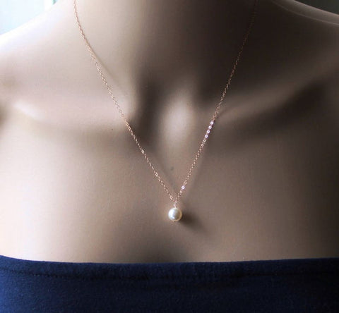 Gold pearl necklace-Bridesmaid necklace- Rose gold pearl necklace- Bridesmaid gift- gold necklace- Bridal jewelry-floating pearl necklace