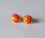 3mm 4mm, 6mm, 8mm Orange fire opal stud earrings, Mexican opal earrings, Hypoallergenic Titanium earrings, Opal, Summer, Orange earring
