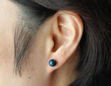 8mm Deep blue Swarovski pearl stud earrings - Sterling Silver- Petrol pearl studs- bridesmaid earrings- Earring gifts- Teal Blue pearl studs