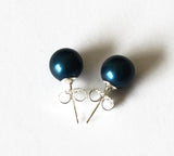 8mm Deep blue Swarovski pearl stud earrings - Sterling Silver- Petrol pearl studs- bridesmaid earrings- Earring gifts- Teal Blue pearl studs