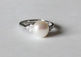 Rose gold fresh water pearl CZ ring, Real pearl ring, Adjustable pearl ring, Bridal Wedding ring birthday, Mother's gift, Christmas, CZ ring