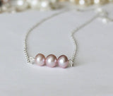 Lavender pink fresh water pearl necklace, Real pearl necklace, Triple pearl necklace, Bridesmaids necklace, Bridesmaids jewelry gift