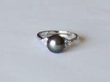 Peacock black pearl ring, Cubic Zirconia pearl ring, Peacock fresh water pearl ring, birthday, Mothers gift, Birthstone pearl ring, Wedding