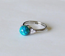 Opal ring, Cubic Zirconia and opal ring, Blue opal ring, Birthstone ring, Opal gifts, Opal jewelry, Blue green opal ring, Christmas gifts