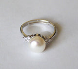 Rose gold fresh water pearl CZ ring, Real pearl ring, Adjustable pearl ring, Bridal Wedding ring birthday, Mother's gift, Christmas, CZ ring