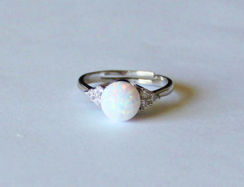8mm Opal ring Multiple colors Cubic Zirconia and opal ring Solitaire ring Birthstone ring White opal ring Opal jewelry Birthstone CZ ring