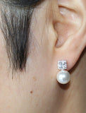 Bridesmaids earrings, CZ and Pearl earrings, Bridesmaid jewelry, Cubic Zirconia earrings, Bridesmaid gifts, Crystal earrings, Bridal gifts