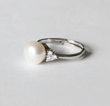 Rose gold fresh water pearl CZ ring, Real pearl ring, Adjustable pearl ring, Bridal Wedding ring birthday, Mother's gift, Christmas, CZ ring