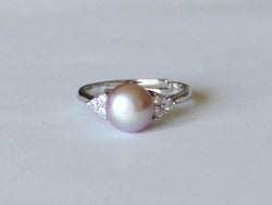 Lavender pink pearl ring, CZ pearl ring Genuine pearl ring Cubic Zirconia ring Birthstone ring Pearl gifts Pearl jewelry, Wedding pearl ring