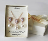 Bridesmaid gift Large Pearl and CZ jewelry Bridesmaid necklace earrings SET Tear drop bridesmaid earrings Bridal jewelry bridal party gift