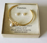 Personalized knot bracelet earrings set, Fresh water pearl, Double knot bracelet, Bridesmaid gift, Tie the knot earrings, Bridesmaid earring