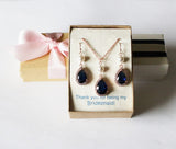 Navy blue bridesmaid earrings Blue tear drop pear earrings Dark blue bridesmaid earrings Bridesmaid gift navy bridesmaid necklace earrings
