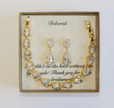 Custom personalized Bridal gift, Cubic Zirconia Tear drop bracelet earring set, Bridesmaid gift, Bridesmaid earring, Bridesmaid necklace set