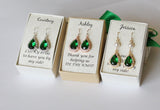 Emerald green bridesmaid earrings, Tear drop earrings, Bridesmaid gift, Bridesmaid necklace earring set, Bridesmaid jewelry, Emerald earring