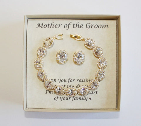 Mothers gift, Custom Engraved Mother of the groom set, Mother of the bride gift, Oval CZ mother bracelet, Mother earrings,Mother in law gift