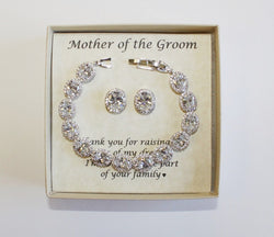 Mothers gift, Custom Engraved Mother of the groom set, Mother of the bride gift, Oval CZ mother bracelet, Mother earrings,Mother in law gift