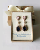 Bridal jewelry gift, Blush opal pink navy blue tear drop CZ earrings, Navy earrings,Light Pink Bridesmaid earrings,Sapphire blue jewelry set