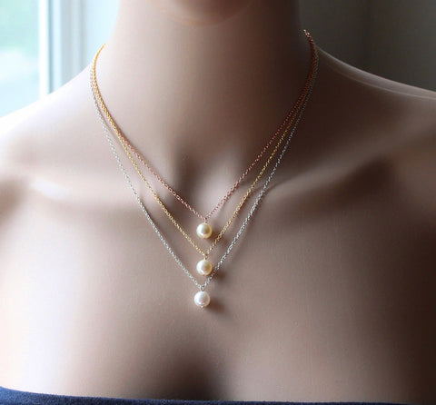 Bridesmaid gift -Rose Gold pearl necklace- Pearl pendant necklace- Bridesmaid necklace- Bridal party jewelry- Wedding necklace- Adjustable