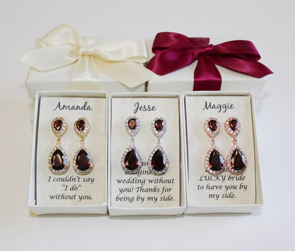 Burgundy bridesmaid earrings, Wine red tear drop earrings, Bridesmaid gift, bridesmaid necklace earrings set, Burgundy bridesmaid earring