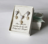 Fresh water tear drop pearl and CZ bridesmaid gift, Bridesmaid earrings, Bridesmaid necklace, Bridal gift set, Bridesmaid Mothers gift