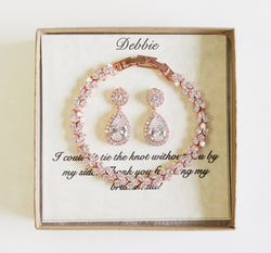Custom engraved bridesmaid bracelet earrings set Bridesmaid gift Round CZ bridesmaid necklace personalized bracelet Bridesmaid earring