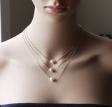 Set of 5 pearl necklaces, floating pearl necklaces, Silver pearl necklace, bridesmaid necklace, Bridesmaids gift, Bridal party jewelry gifts