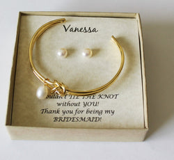 Personalized tie the knot bracelet, Fresh water pearl earrings, Double knot bracelet, Bridesmaid gift, Tie the knot earrings, Knot bracelet