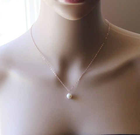 8mm fresh water pearl pendant necklace Bridesmaid necklace Floating pearl necklace 14K Rose gold filled Bridesmaid necklace Christmas gift