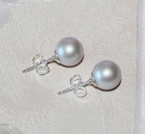 Shimmering dove grey Swarovski pearl studs, 8mm pearl earrings, Bridesmaid earrings, Silver grey pearl studs, Silver bridesmaid gift
