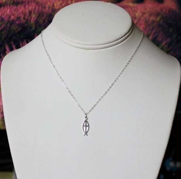 Sterling Silver Fish Cross Necklace, Cross pendant necklace, Cross necklace, Fish necklace, Christmas gift, Christening