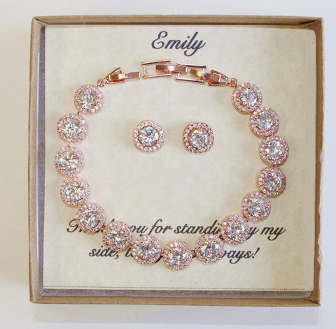 Personalized Bridal bracelet earrings set, bridesmaids gift, Bridal bracelet, Bridesmaids necklace earrings, Engraved bridal gifts