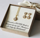 Custom bridal gift set, Round CZ necklace earrings bracelet SET, Cubic Zirconia, Bridesmaid earrings set, Bridesmaid bracelet earrings gift