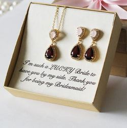 Bridal jewelry set, Blush pink burgundy tear drop CZ earrings, Opal pink garnet Bridesmaid earring,Wine red earrings,Bridesmaid jewelry gift