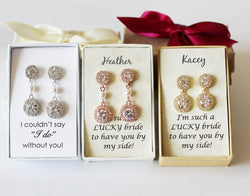 Bridesmaid gift, double round CZ bridesmaid earrings, Flower girl CZ earrings, Bridesmaid bracelet earrings necklace set, Wedding jewelry