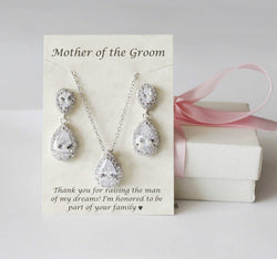 Mother of the groom gift set, Mother of the bride gift, Mother in law, mother wedding gift, Mother wedding earrings,Sterling silver necklace