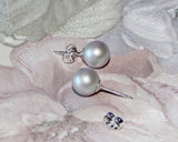 Shimmering dove grey Swarovski pearl studs, 8mm pearl earrings, Bridesmaid earrings, Silver grey pearl studs, Silver bridesmaid gift